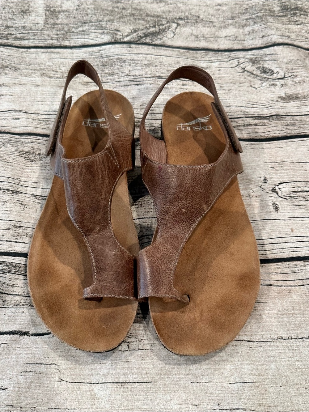 Dansko Reese Brown Leather Sandals with Velcro Closure size 38
